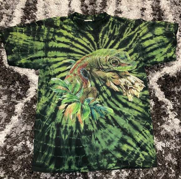 Habitat Other - Vintage 90s Habitat Green Tie Dye Lizard Iguana Graphic T-Shirt Florida Keys